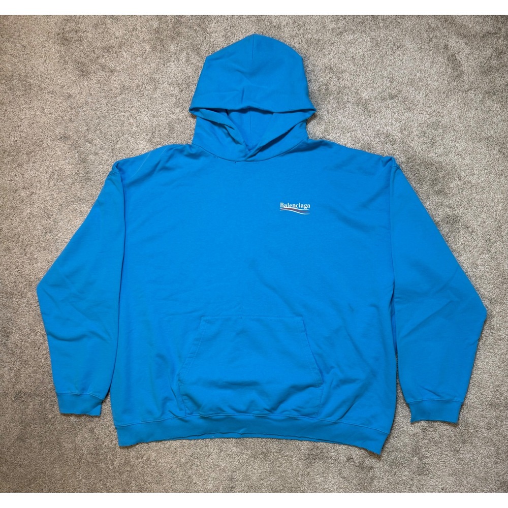 Balenciaga Campaign Logo Hoodie Blue Sky Fits Size XL New w/tags - Picture 2 of 7